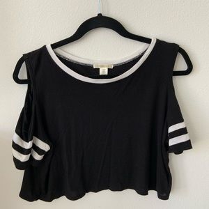 Cropped black cold shoulder top